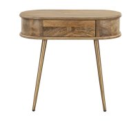 Avadi Hand Made Natural Mango Wood 1 Drawer Curved Ends Side Table with Brass Legs