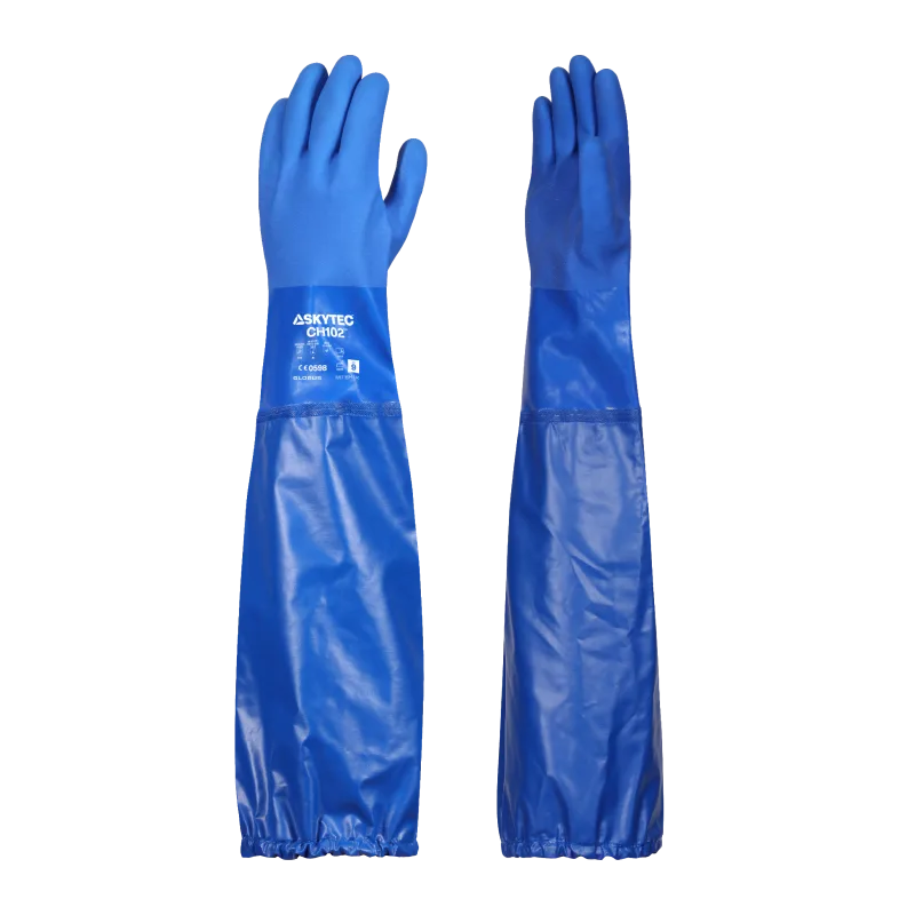 Skytec, Oil Resistant 62cm PVC Gloves, Blue, Pair