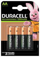 DURACELL RECHARGEABLE BATTERY SIZE AA 1300mAh CARD 4
