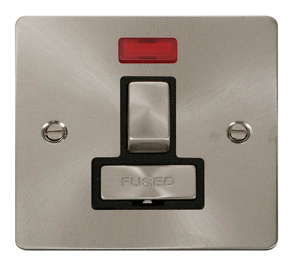 Click Define 13A Switched Spur + Neon Brushed Steel Black Insert FPBS752BK