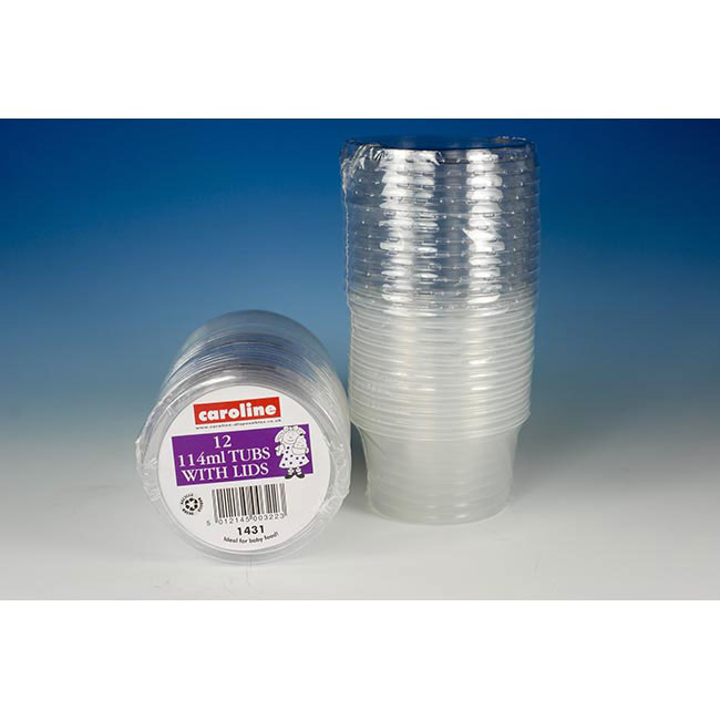 Caroline Round Plastic Tub With Lid 12 Pk 114ml Wilsons