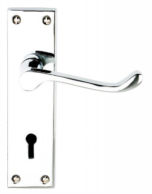 Victorian Scroll Lock Door Handle Polished Chrome