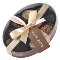Asstd Belgian chocs in 15cm oval with band & ribbon 10x145g