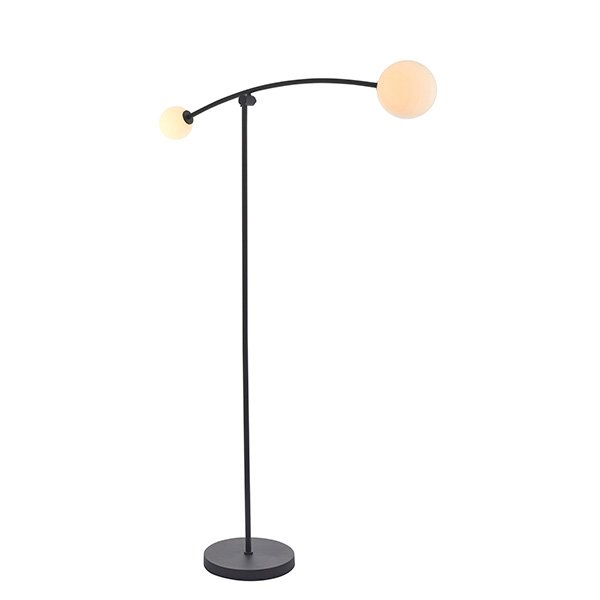 Endon Black Floor Lamp With 2 Opal Glass Shades