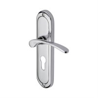 AMB6248-PC - Heritage Brass Door Handle for Euro Profile Plate Ambassador Design Polished Chrome Finish