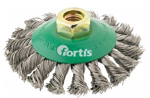 Fortis Wire Bevel Brush Twisted Knot St/Steel 100mm M14 for Angle Grinder