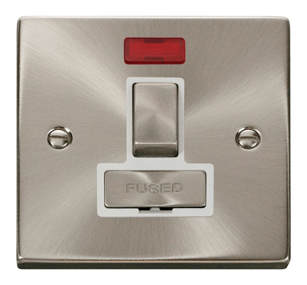 Click Deco 13A Switched Fused Spur + Neon Satin Chrome White Ins