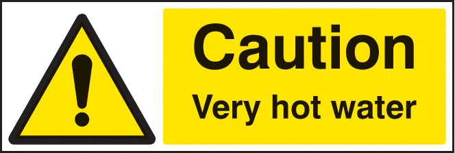 Caution very hot water 75x100mm adhesive backed