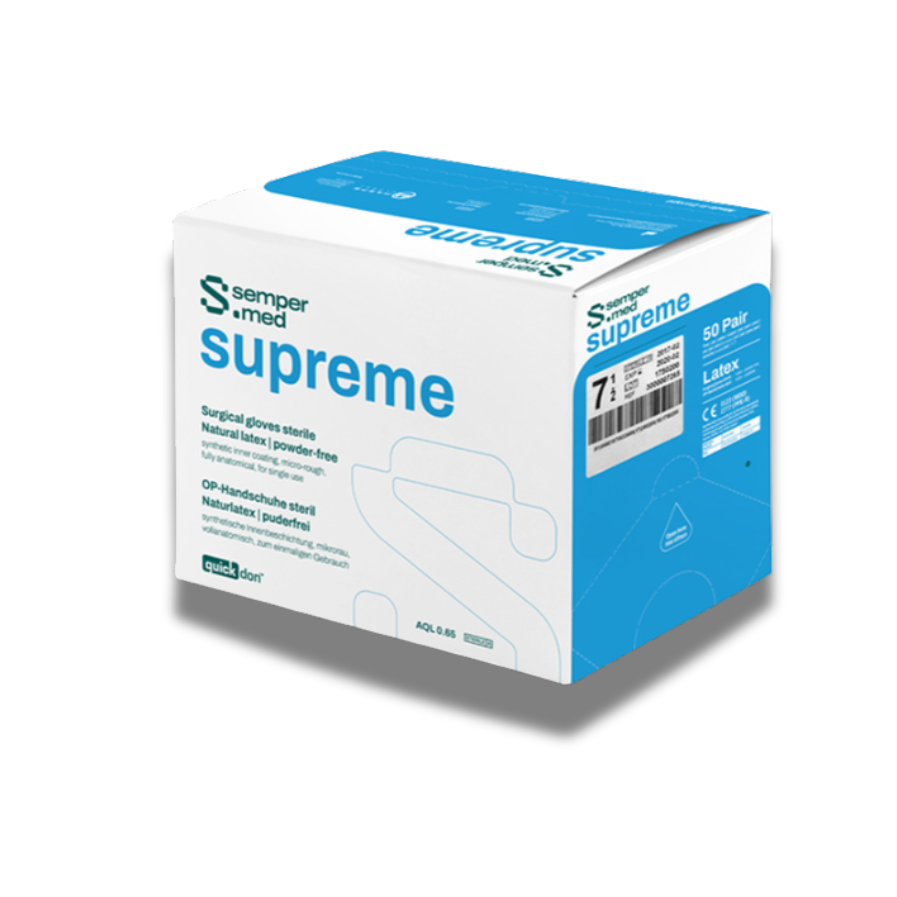 Sempermed Supreme Latex PF Gloves, White, 50/Box