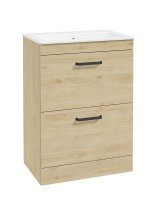 CORTA FLOORSTANDING 60CM TWO DRAWER UNIT HONEY OAK-BLACK HANDLES