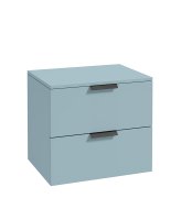 STOCKHOLM 60CM TWO DRAWER WALL HUNG MORNING SKY BLUE MATT COUNTERTOP VANITY UNIT - MATT BLACK HANDLES