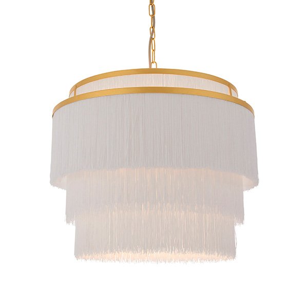 Endon Gold With White Fringe Large Pendant