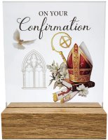 Glass Plaque/Wood Base/Confirmation  (F32480)