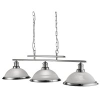 BISTRO 3 LIGHT  CEILING BAR, SATIN SILVER WITH ACID GLASS SHADES