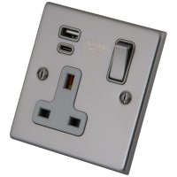 Gunmetal Grey 1 Gang 13 Amp Switched Socket C/W USB Type A +C 6105-902