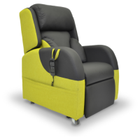 The Harmony Rise and Recline Stock chair is lime green and black.