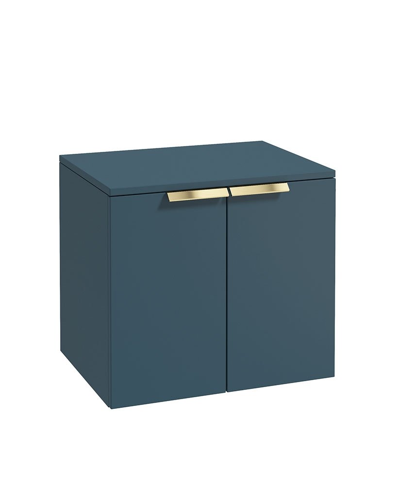 STOCKHOLM 60CM TWO DOOR COUNTERTOP WALL HUNG MATT OCEAN BLUE- GOLD HANDLES