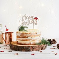 Merry Christmas Wooden Glitter Cake Topper -170 x 165 x 3mm