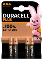DURACELL PLUS 100% BATTERY SIZE AAA CARD 4