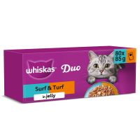 Whiskas Adult Cat Duo Surf and Turf in Jelly Pouches 80x85gm FD28L