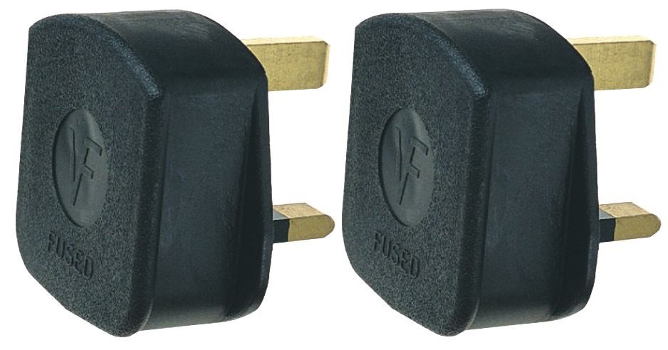 Rubber Plug Top 3-Pin 13Amp Black Pack of 2