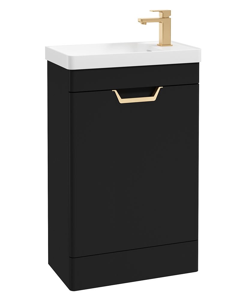 FREYA 55cm Matt Black Single Door Cloakroom Floor Standing Vanity Unit-Gold Handle