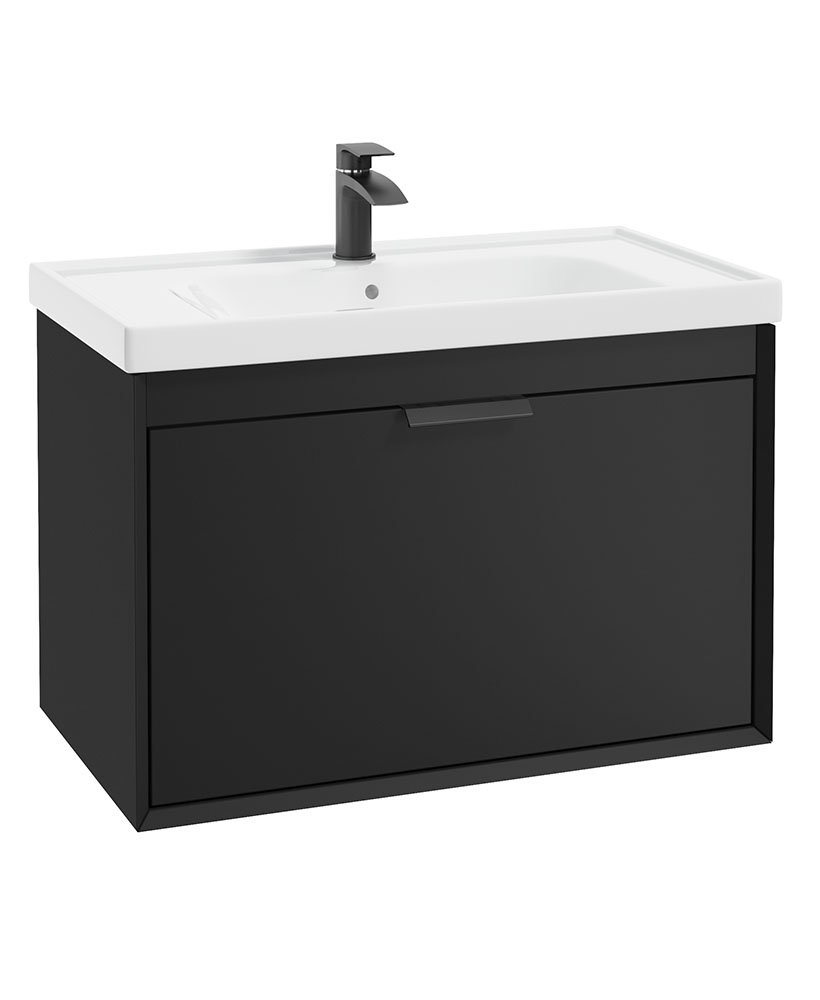 FJORD 80CM TWO DRAWER MATT BLACK VANITY UNIT - MATT BLACK HANDLES
