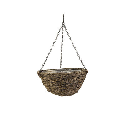 Tawny Faux Rattan Hanging Basket 14"