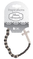 Glass Imitation Hematite Bracelet With Cross   (64501)