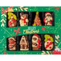Decorated solid milk chocolate Christmas caraques in gift box 8x80g
