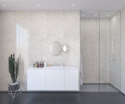 Fibo Scandinavian 2400mm x 600mm White Marble Tile Effect Bathroom Wall Panel
