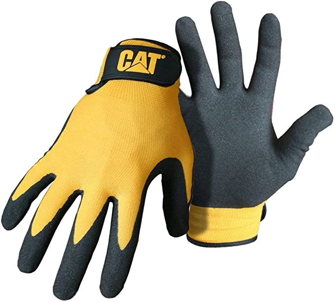 Cat Yellow String Knit Nitrile Glove Nitrile Coated Palm+Fingers c/w Wrist Strap S.9 Large