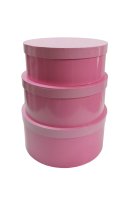 HAT BOX PINK PLAIN GLOSS SET OF 3 BOXES