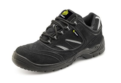 BLACK SAFETY MIDSOLE AND TOE CAP TRAINER SHOE