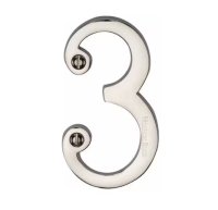 C1560-3-PNF - Heritage Brass Numeral 3 Face Fix 76mm (3") Polished Nickel Finish