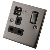 Black MBN113SSUSB Nickel 1 Gang Socket c/w USB Outlets