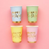 Pastel 'Happy Birthday' Paper Cups - Pack of 8
