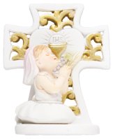 Resin Communion Plaque/Cross - Girl 3 inch   (C36008)