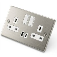 Stainless Steel 2 Gang 13A  Socket c/w USB Type A + C 6031-904
