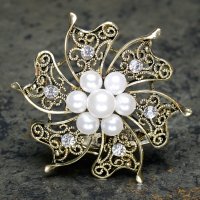 Vintage Brooch Pearls & Diamante Gold - Dia 60mm