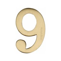 C1568-9-SB - Heritage Brass Numeral 9 Self Adhesive 51mm (2) Satin Brass Finish