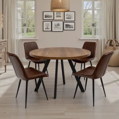 Round 1.1m Dark Oak Dining Table & 4 Chairs