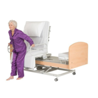 Single bed that is adjustable with fitted side rails and handles for extra support.