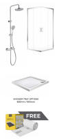 STRATA CORNER ENTRY 800MM SHOWER DOOR CHROME + STRATA ROUND THERMOSTATIC SHOWER KIT CHROME + 800 SQUARE TRAY + FREE ROLL OF SAFE SEAL