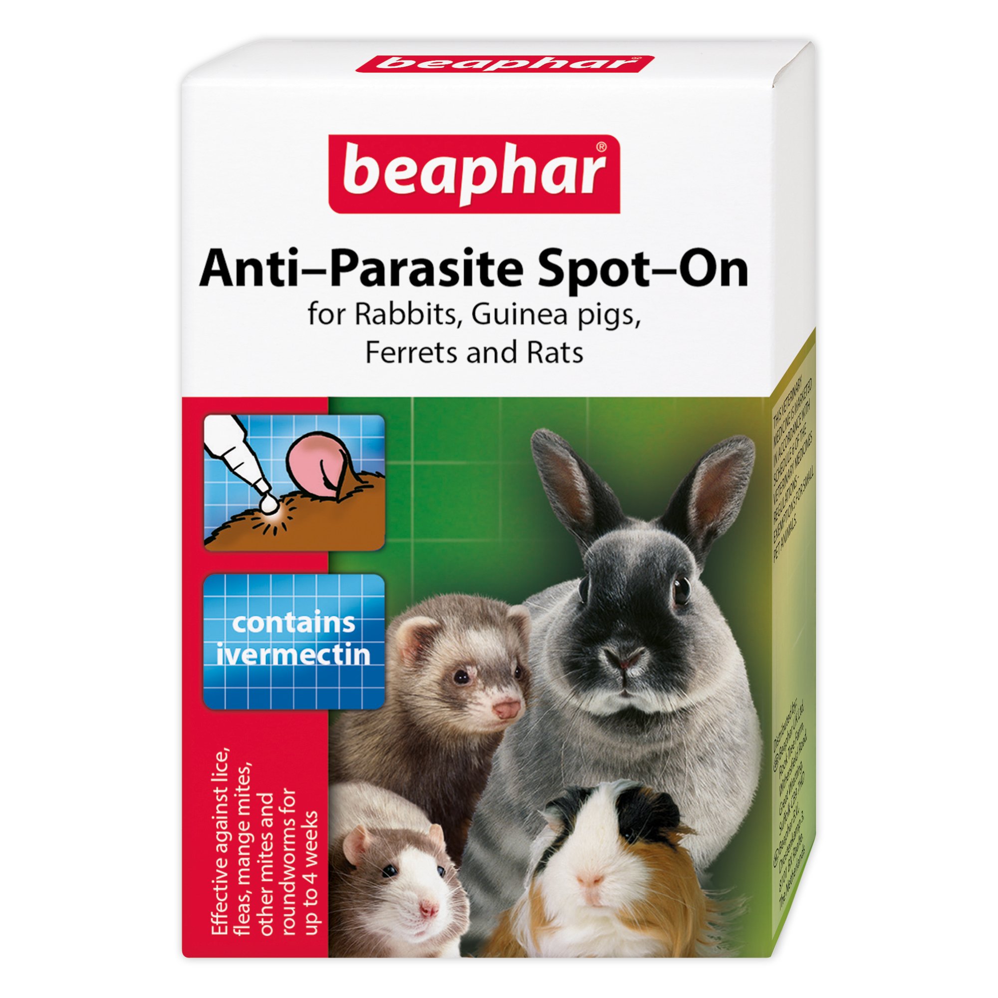 Beaphar 15342 Anti Parasite Spot On Rabbit & Guinea Pigs Ferrets & Rats 4 pipettes - SINGLE