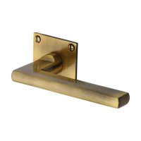 BAU2910-AT - Heritage Brass Door Handle Lever Latch on Square Rose Trident Design Antique Brass Finish