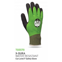 Traffi X-Dura Latex Water Resistant Thermal Safety Glove, Cut F, Green/Black