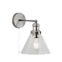 PYRAMID WALL LIGHT - SATIN SILVER, CLEAR GLASS SHADE