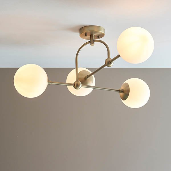 Endon Matt Antique Brass Semi-Flush With Opal Glass