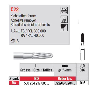 Edenta TC Ra Adhesive Remover Debonding Bur 016 Pack 5  available from DMI